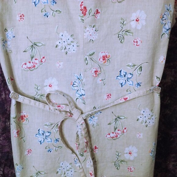 Vintage 90s White Stag Linen Floral Maxi Dress XL Pin-Tucks Side-Slits Belted - Picture 13 of 13
